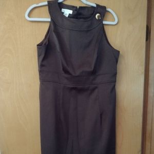 Brown sheath dress with gold button, London Times, size 10